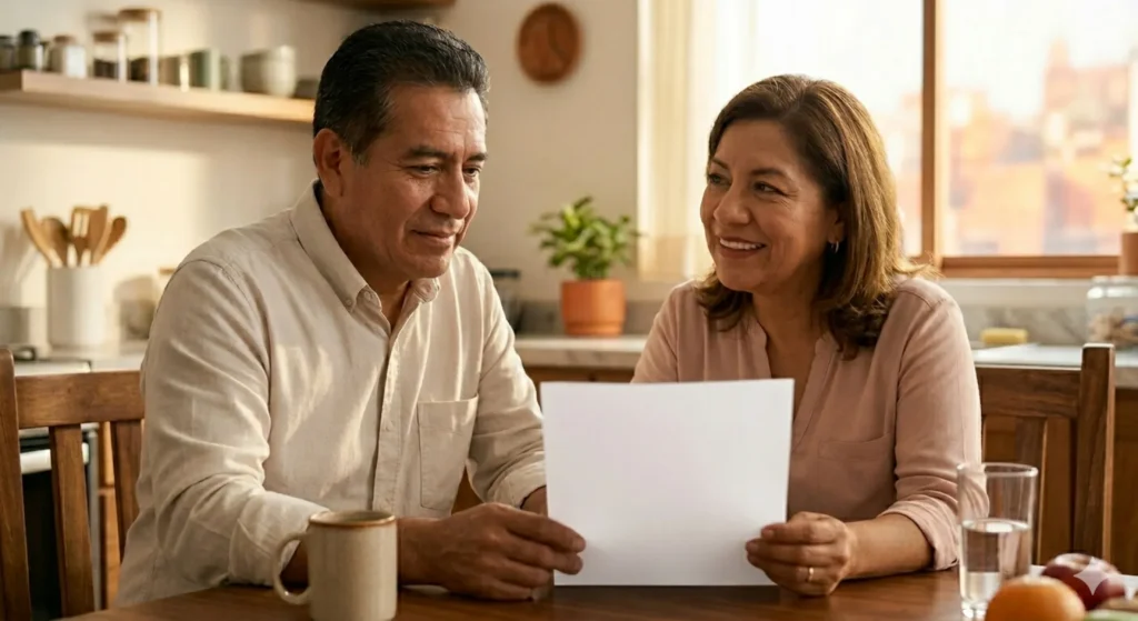 Familia latina revisando juntos los honorarios de un abogado de inmigracion en 2026