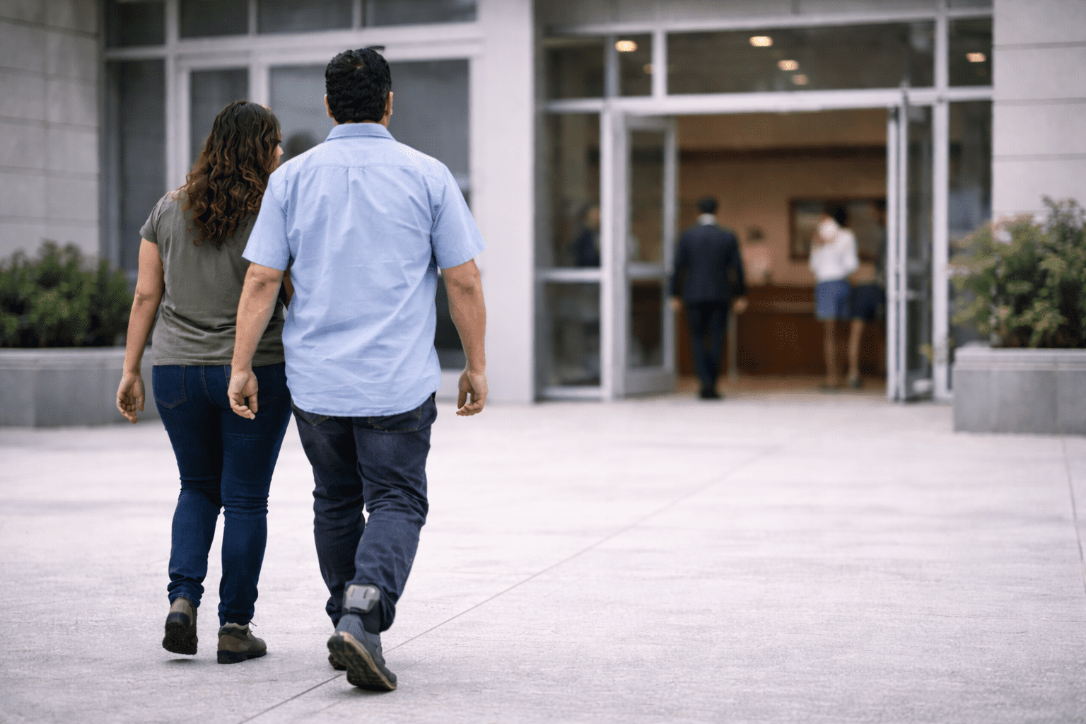 Pareja visitando el bufete de abogados de inmigración Alonso & Alonso.