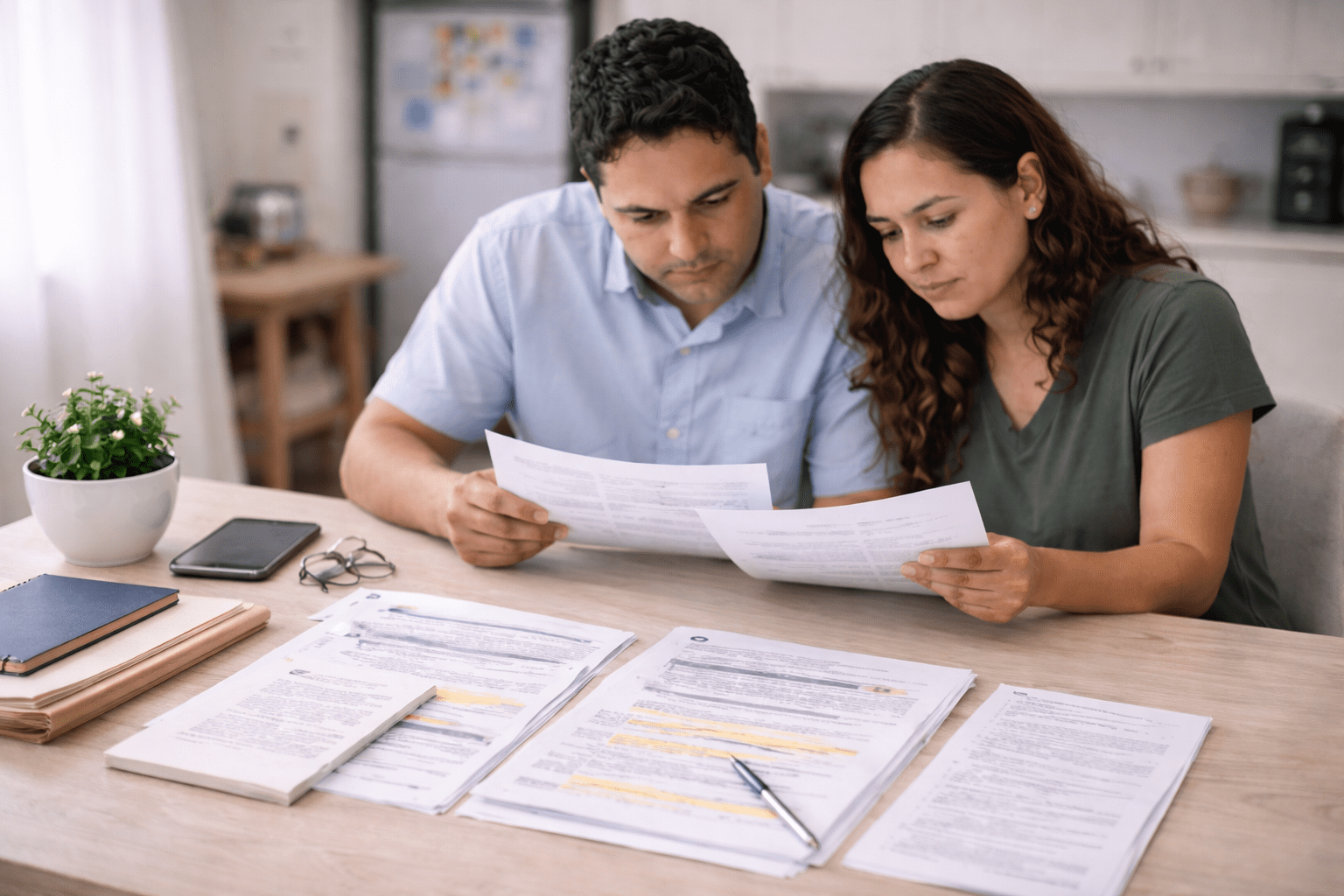 couple reviewing marriage visa case paperwork