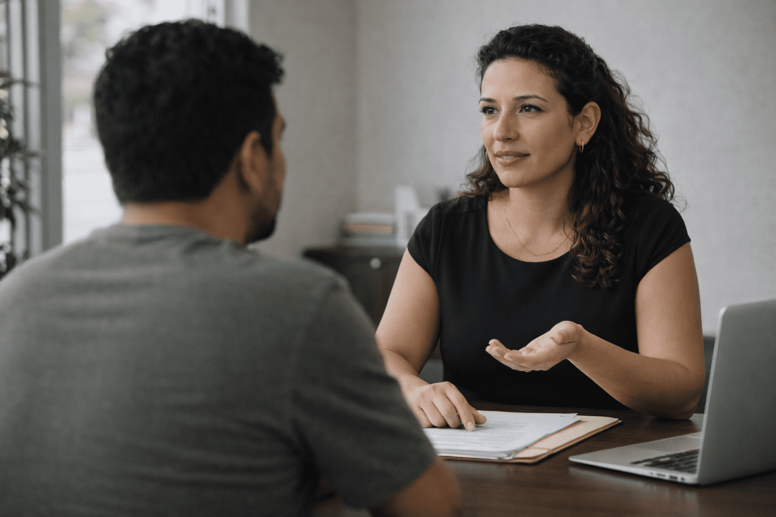 Lawyer reviewing immigration options with hopeful client