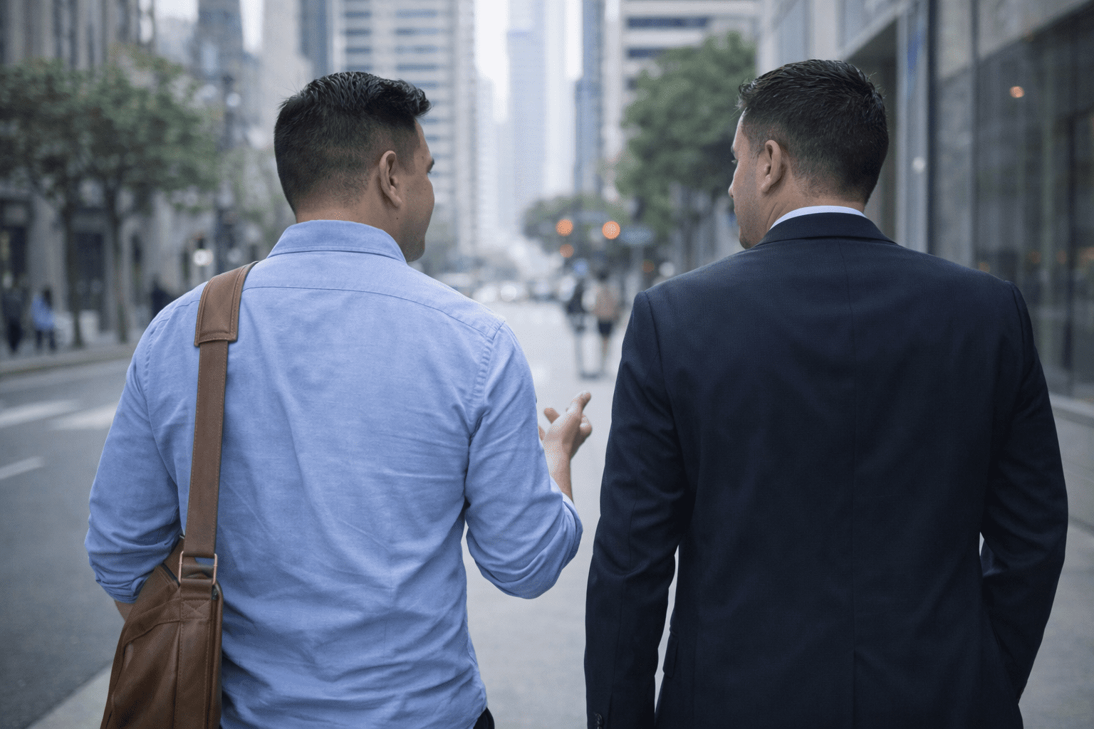 immigration lawyer meeting with a client on the street
